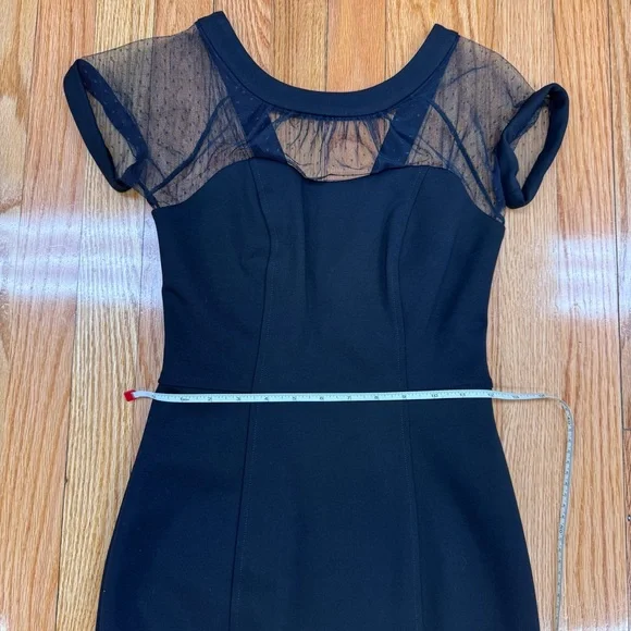 White House Black Market Black Short Sleeve Sheath Dress with Sheer Lace Accent - Picture 4 of 10